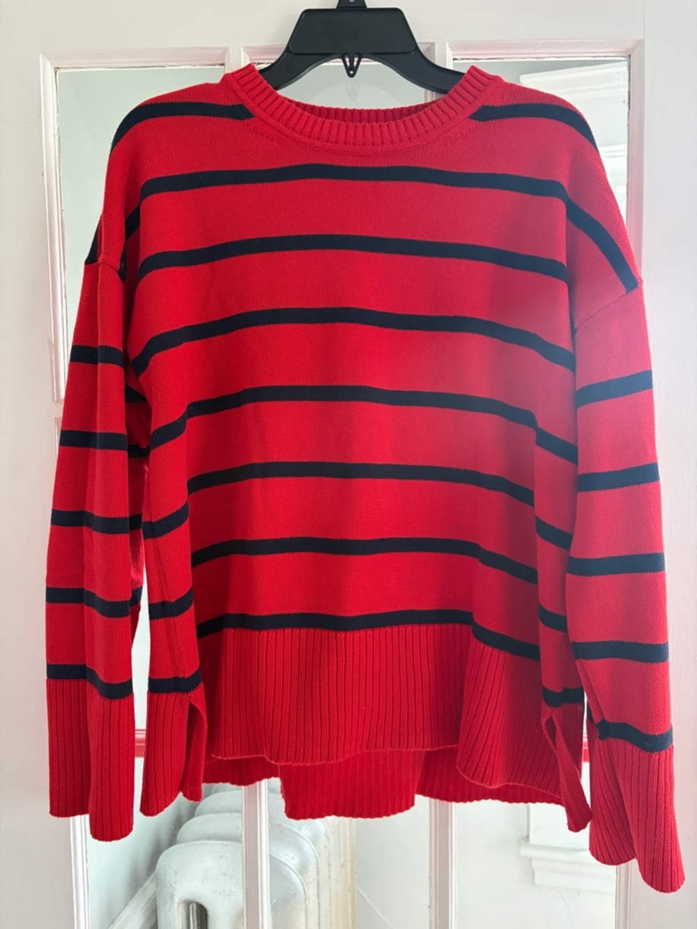 Women's Jcrew Factory Red/navy Striped Crewneck Sweater. Size large